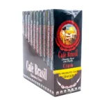 Display da Cigarrilha Finos Café Brasil Cravo com 10 maços, charuto fino artesanal com piteira e aroma de cravo.