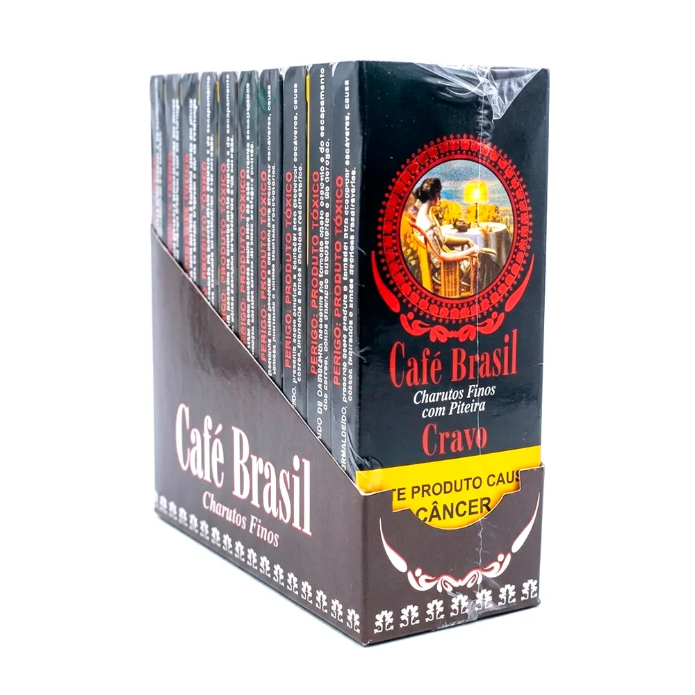 13383-CIGARRILHA-CAFE-BRASIL-CRAVO-DISPLAY-COM-10 Display da Cigarrilha Finos Café Brasil Cravo com 10 maços, charuto fino artesanal com piteira e aroma de cravo.