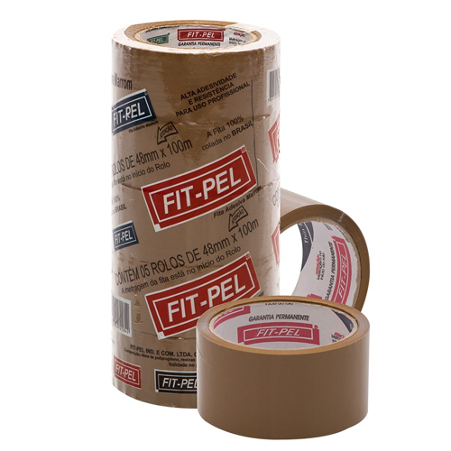 11654-FITA-EMBALAGEM-FIT-PEL-48MM-100M-ROLO-COM-5-MARROM Fita para Embalagem Fit-Pel Marrom 48mm X 100m