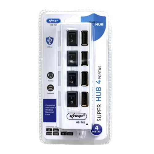13328-HUB-KNUP-USB-4-PORTAS Hub Knup USB
