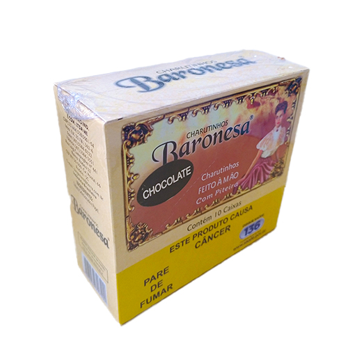 13460-CHARUTINHO-BARONESA-COM-PITEIRA-CHOCOLATE-COM-50 Caixa de Charutinho Baronesa Chocolate com 50 unidades: charutos com piteira e aroma intenso de chocolate.