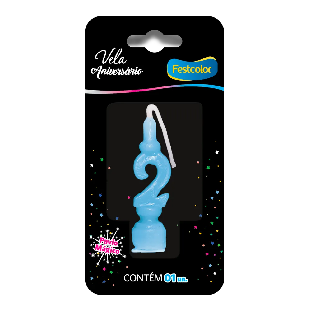 12872-VELA-DE-ANIVERSARIO-NUMERO-02-AZUL Vela de Aniversário Azul Número 2 - Imagem 1