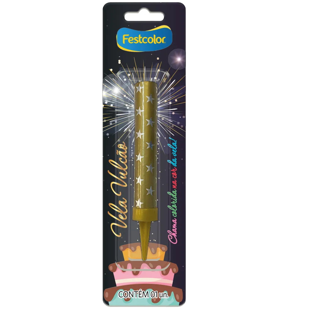 12880-VELA-VULCAO-DOURADA Vela de Aniversário Vulcão - Imagem 1